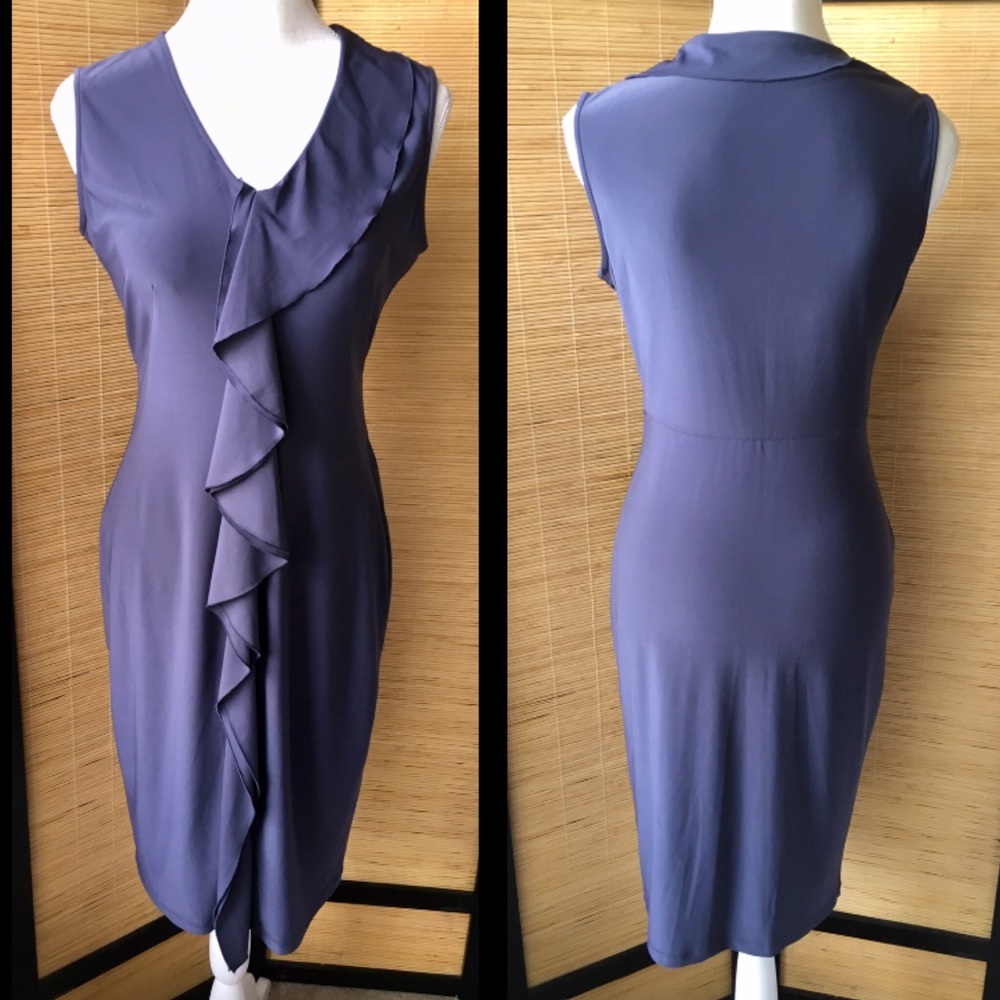 Tahari Navy Ruffle Midi Dress